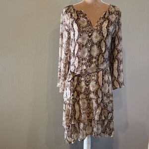 White House Black Market Brown Snake Print Long Sleeve Dress